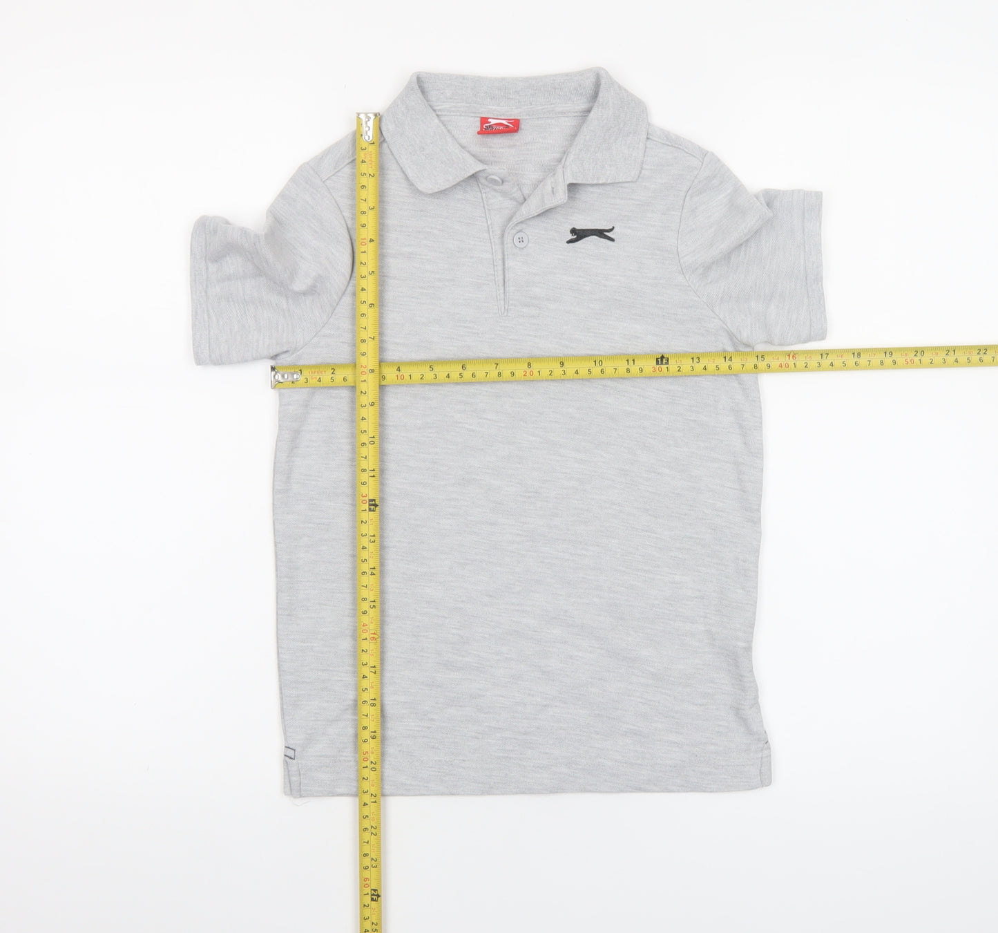 Slazenger Boys Grey Polo Shirt 9-10 Years Short Sleeve Cotton Blend