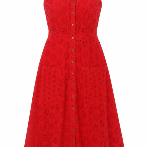 Yumi Women Red Cotton A-Line Sleeveless Knee Length Dress UK 8