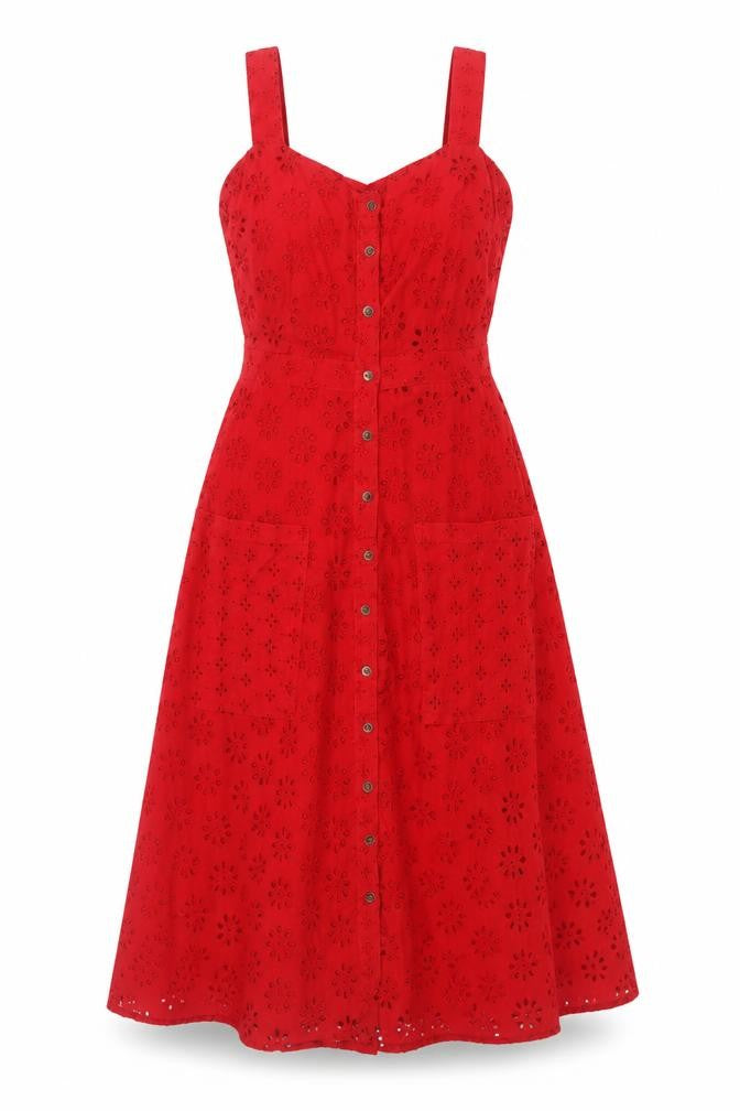 Yumi Women Red Cotton A-Line Sleeveless Knee Length Dress UK 8