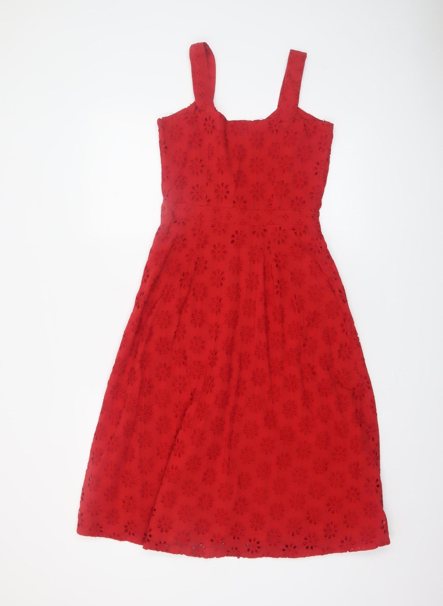 Yumi Women Red Cotton A-Line Sleeveless Knee Length Dress UK 8