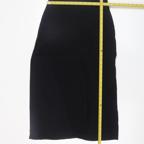 Zara Women Black XS Midi Pencil Skirt High Waist Stretch