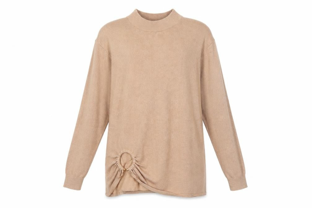 Front view of River Island Women’s Beige Mock Neck Long Sleeve jumper, size UK 16