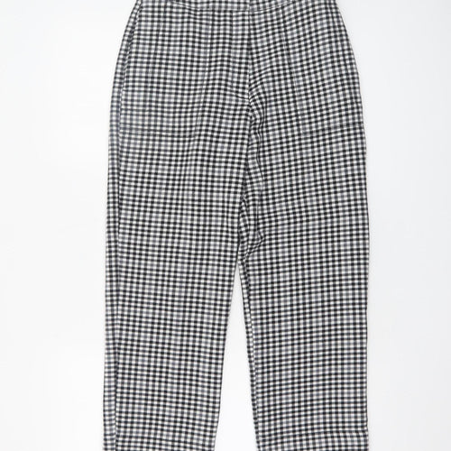 Marks and Spencer Women's Black Check Slim Fit Stretch Trousers Size 8