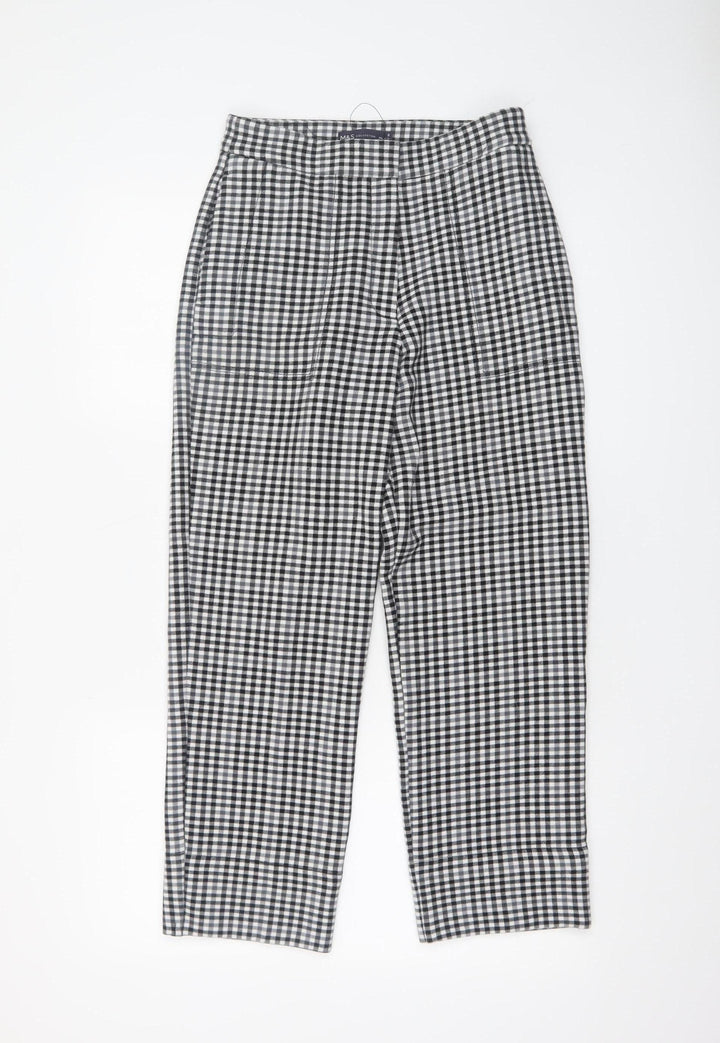 Marks and Spencer Women's Black Check Slim Fit Stretch Trousers Size 8