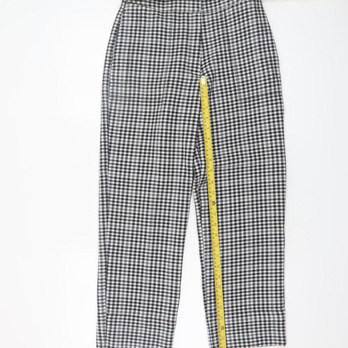 Marks and Spencer Women's Black Check Slim Fit Stretch Trousers Size 8