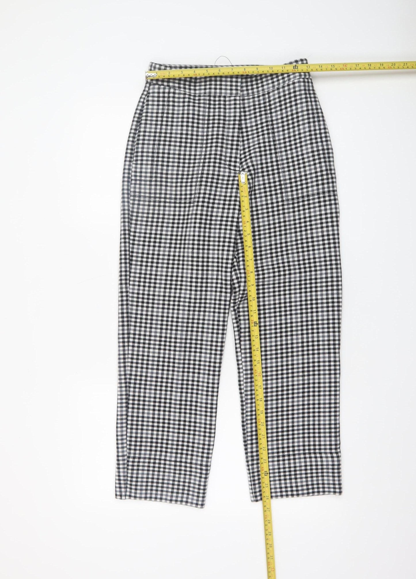 Marks and Spencer Women's Black Check Slim Fit Stretch Trousers Size 8