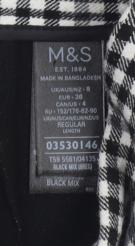 Marks and Spencer Women's Black Check Slim Fit Stretch Trousers Size 8