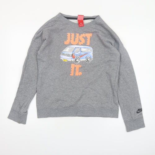 Nike Womens Grey Graphic Pullover Sweatshirt Size 16 Classic Fit