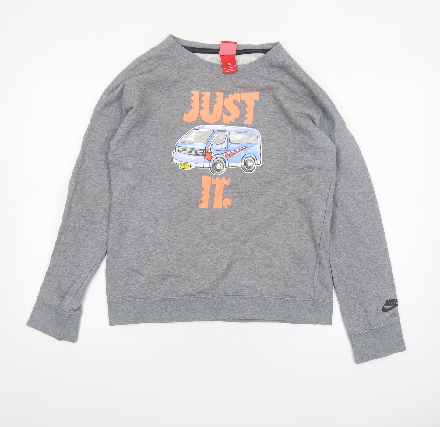Nike Womens Grey Graphic Pullover Sweatshirt Size 16 Classic Fit