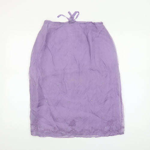 Warehouse Women’s Purple Silk Embroidered Midi Skirt Size 14