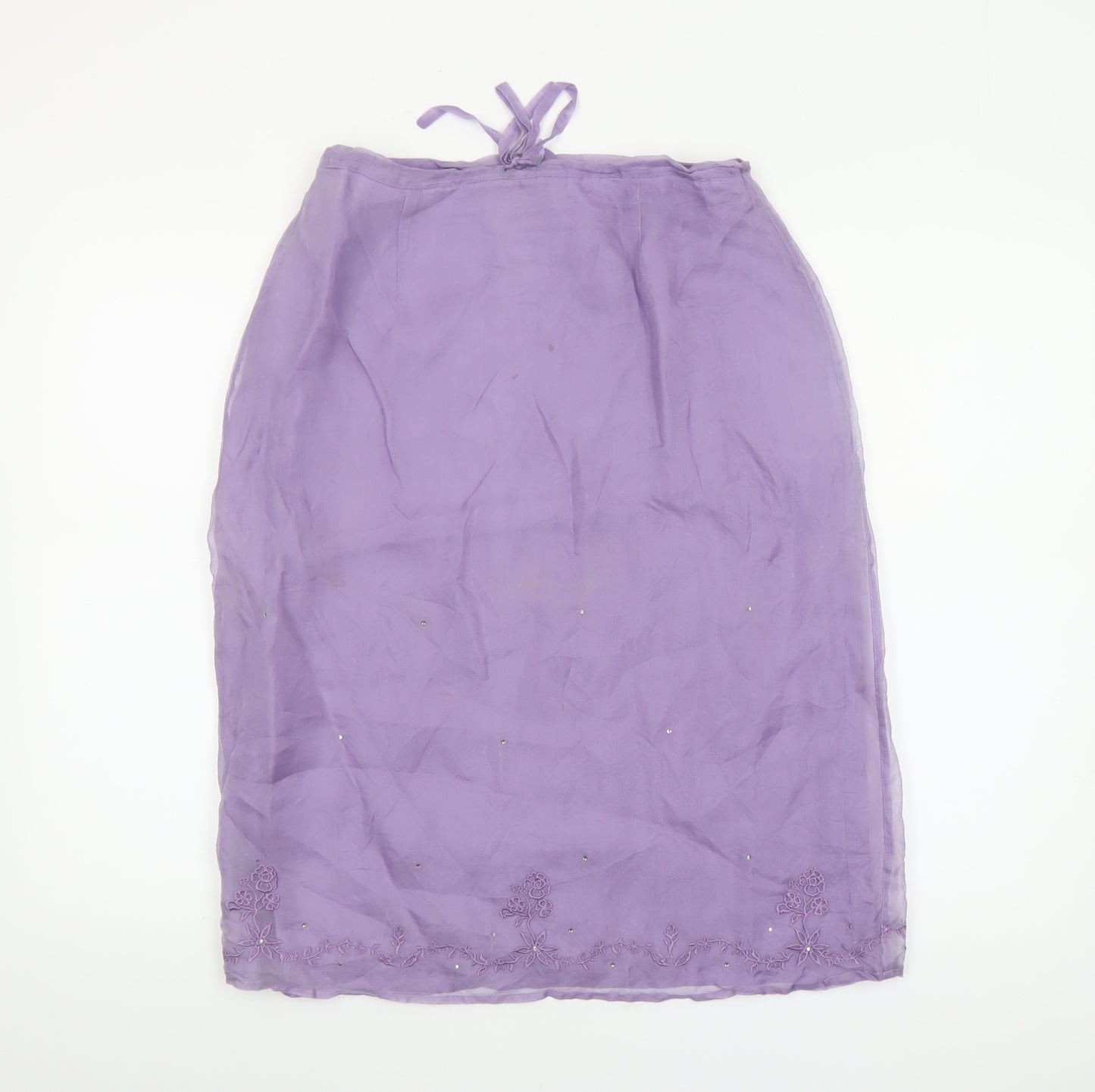 Warehouse Women’s Purple Silk Embroidered Midi Skirt Size 14