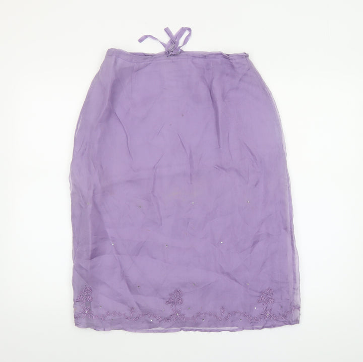 Warehouse Women’s Purple Silk Embroidered Midi Skirt Size 14