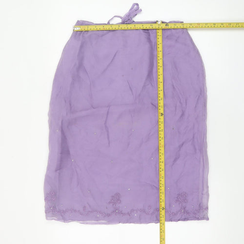 Warehouse Women’s Purple Silk Embroidered Midi Skirt Size 14