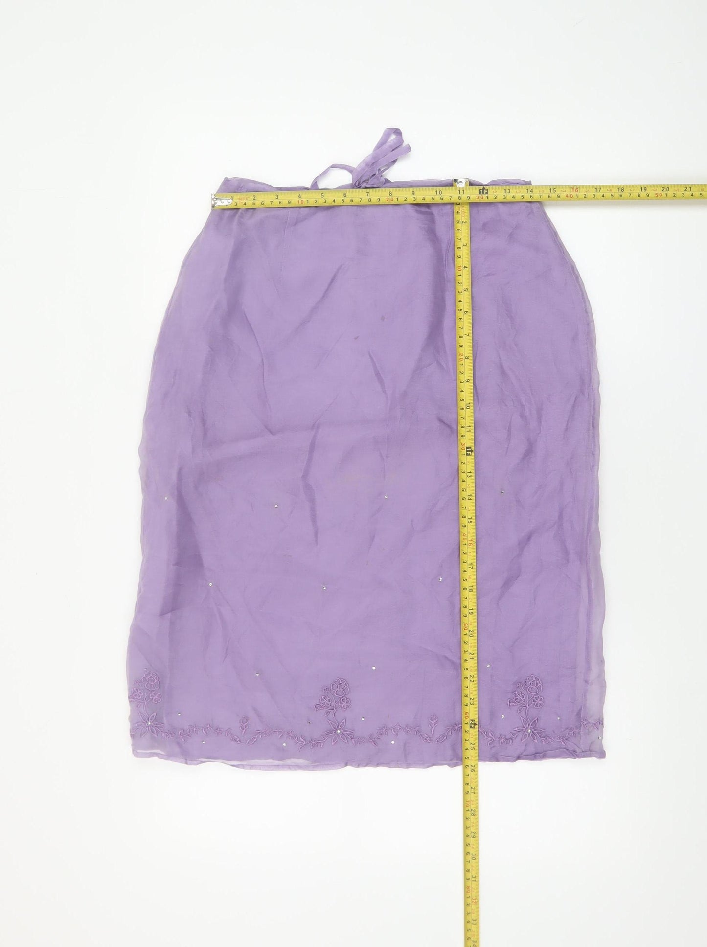Warehouse Women’s Purple Silk Embroidered Midi Skirt Size 14