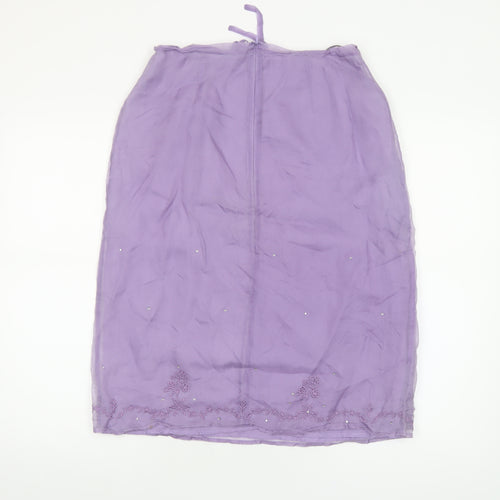 Warehouse Women’s Purple Silk Embroidered Midi Skirt Size 14