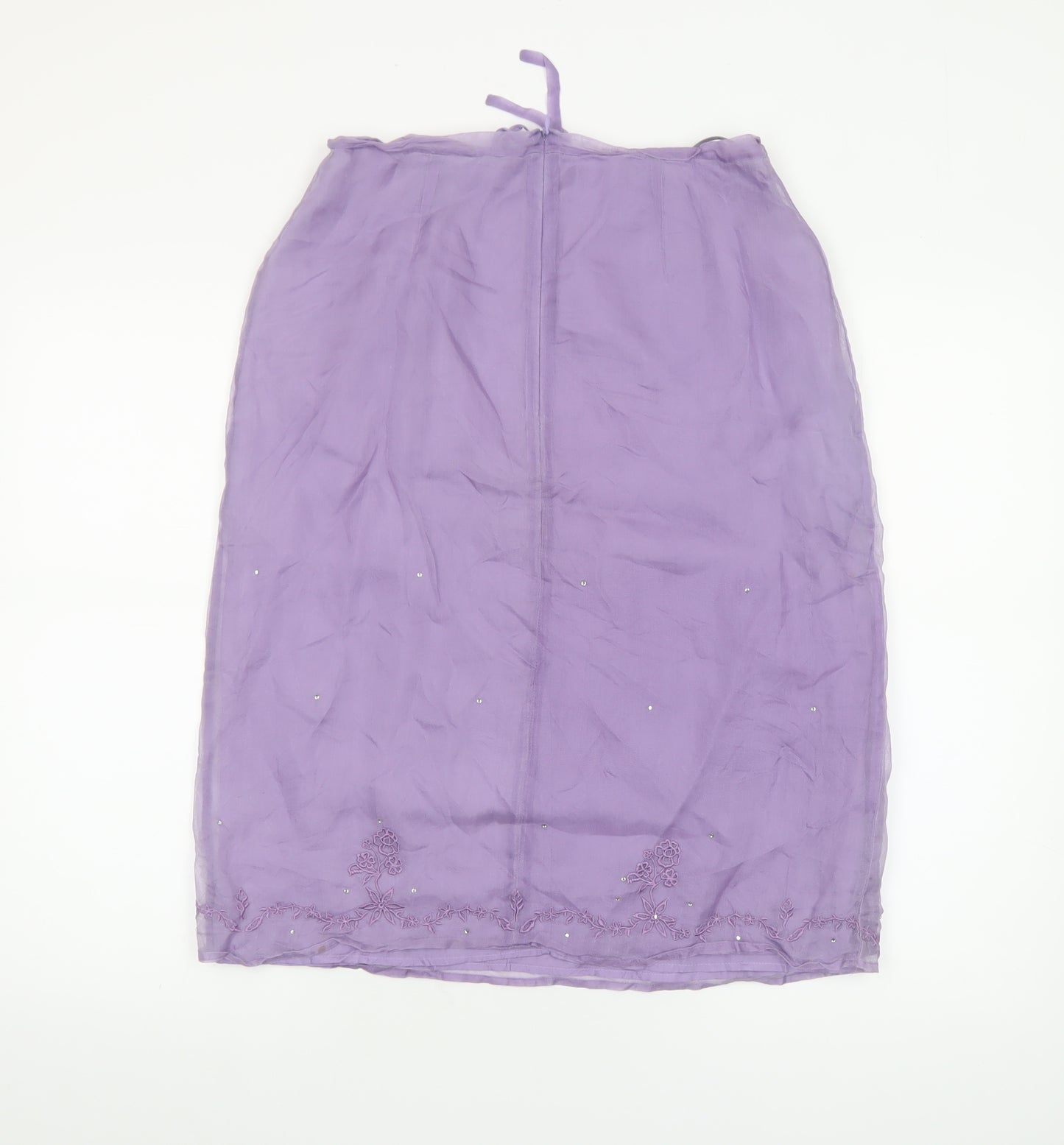 Warehouse Women’s Purple Silk Embroidered Midi Skirt Size 14