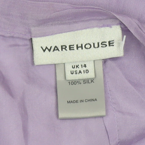 Warehouse Women’s Purple Silk Embroidered Midi Skirt Size 14
