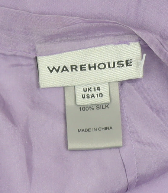 Warehouse Women’s Purple Silk Embroidered Midi Skirt Size 14