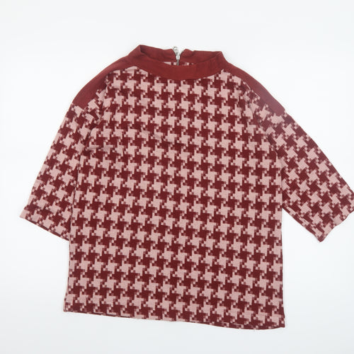 Next Women’s Red Geometric Mock Neck Tunic Top Size 10
