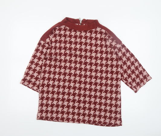 Next Women’s Red Geometric Mock Neck Tunic Top Size 10