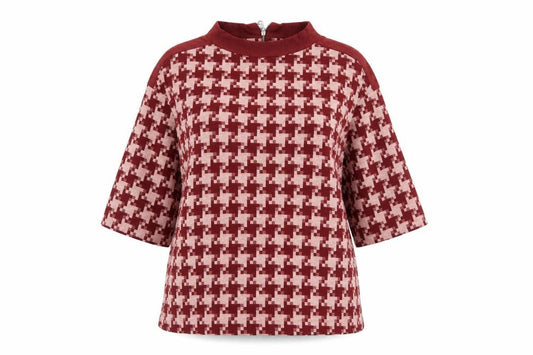 Front view of Next Women’s Red Geometric Mock Neck Tunic Top, size UK 10