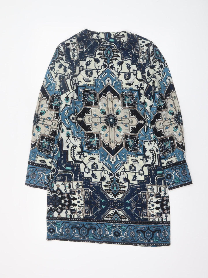 Warehouse Women’s Blue Geometric Shift Dress Size 8