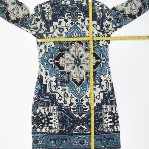 Warehouse Women’s Blue Geometric Shift Dress Size 8