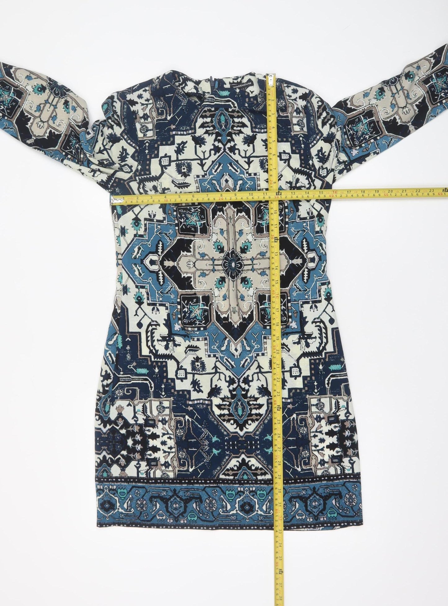 Warehouse Women’s Blue Geometric Shift Dress Size 8