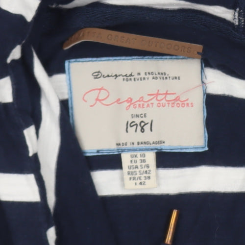 Regatta Womens Blue Striped Long Sleeve Hooded Cotton Top Size 10