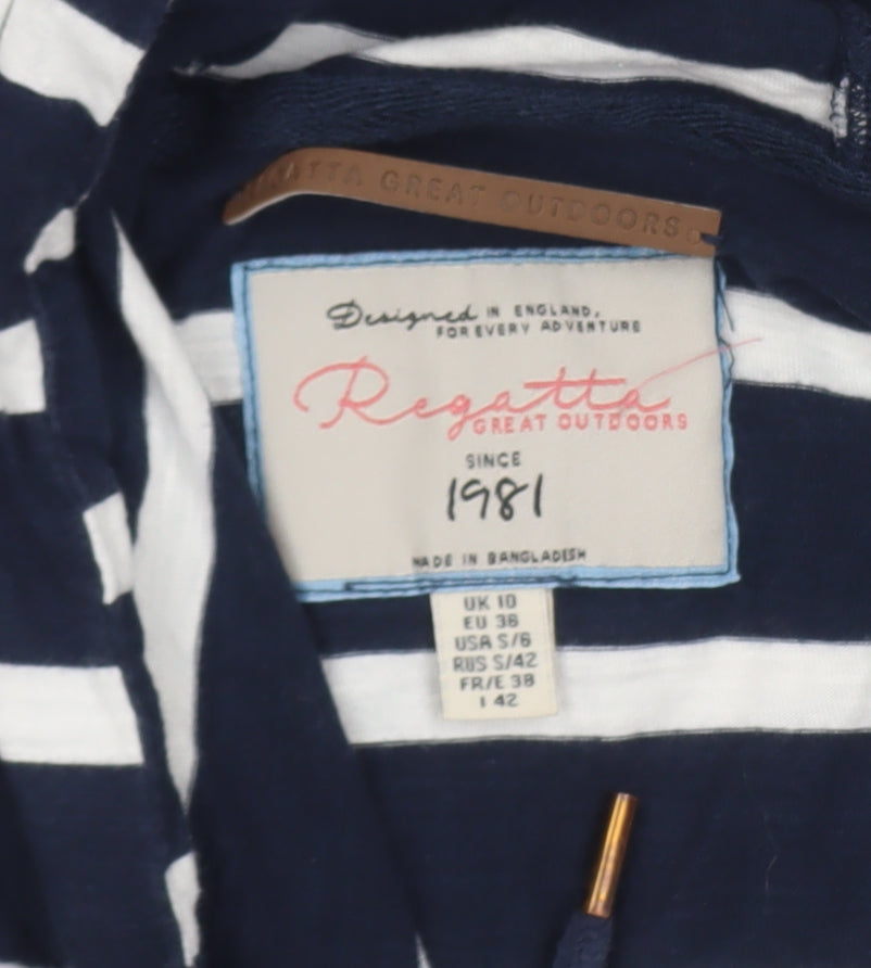 Regatta Womens Blue Striped Long Sleeve Hooded Cotton Top Size 10
