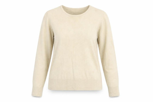 Front view of Debenhams Women’s Beige Crew Neck Acrylic Jumper, size UK 12