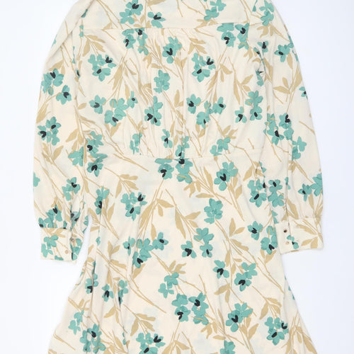 H&M Women's Beige Floral V-Neck Wrap Dress Long Sleeve Size L