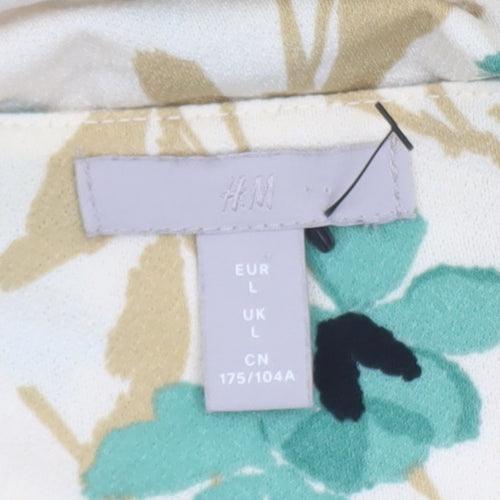 H&M Women's Beige Floral V-Neck Wrap Dress Long Sleeve Size L