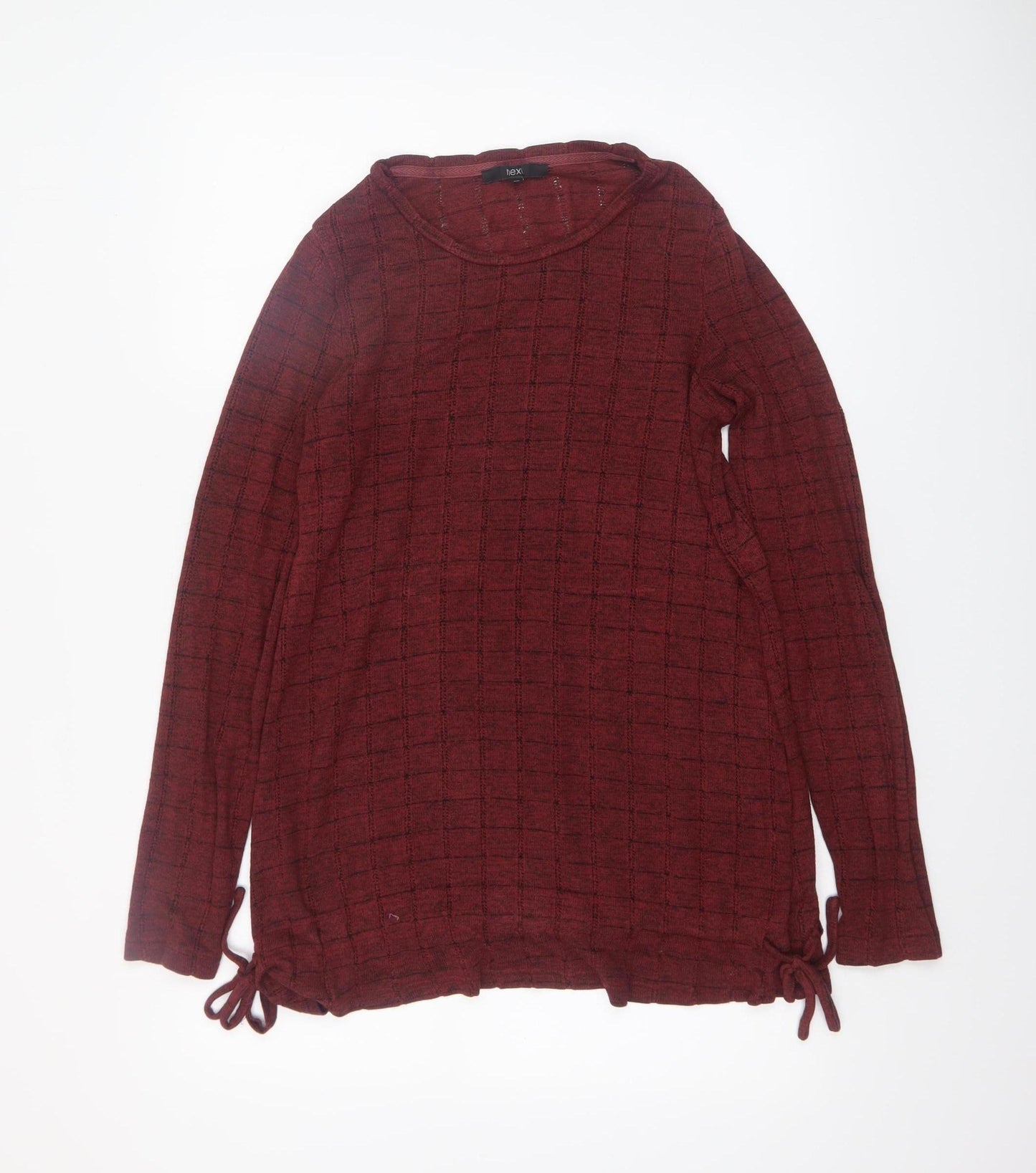 Next Women Red Long Sleeve Check Knit Pullover Jumper Size 10