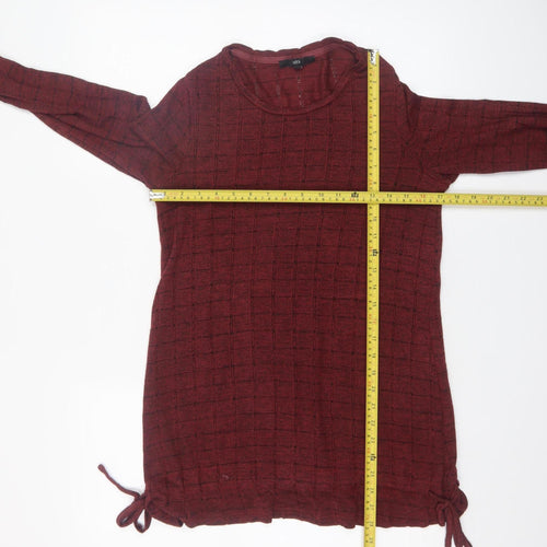 Next Women Red Long Sleeve Check Knit Pullover Jumper Size 10
