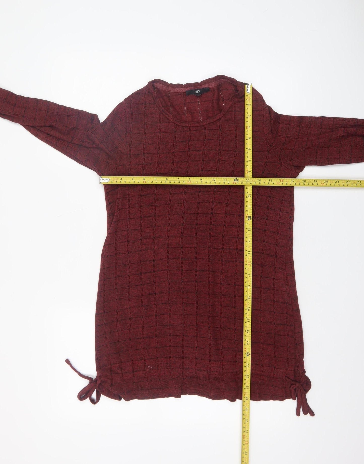 Next Women Red Long Sleeve Check Knit Pullover Jumper Size 10