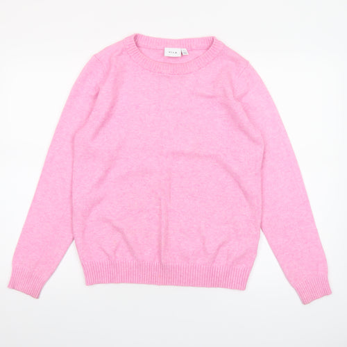 Vila Women's Pink Crew Neck Long Sleeve Pullover Jumper Size 12