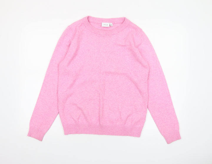 Vila Women's Pink Crew Neck Long Sleeve Pullover Jumper Size 12