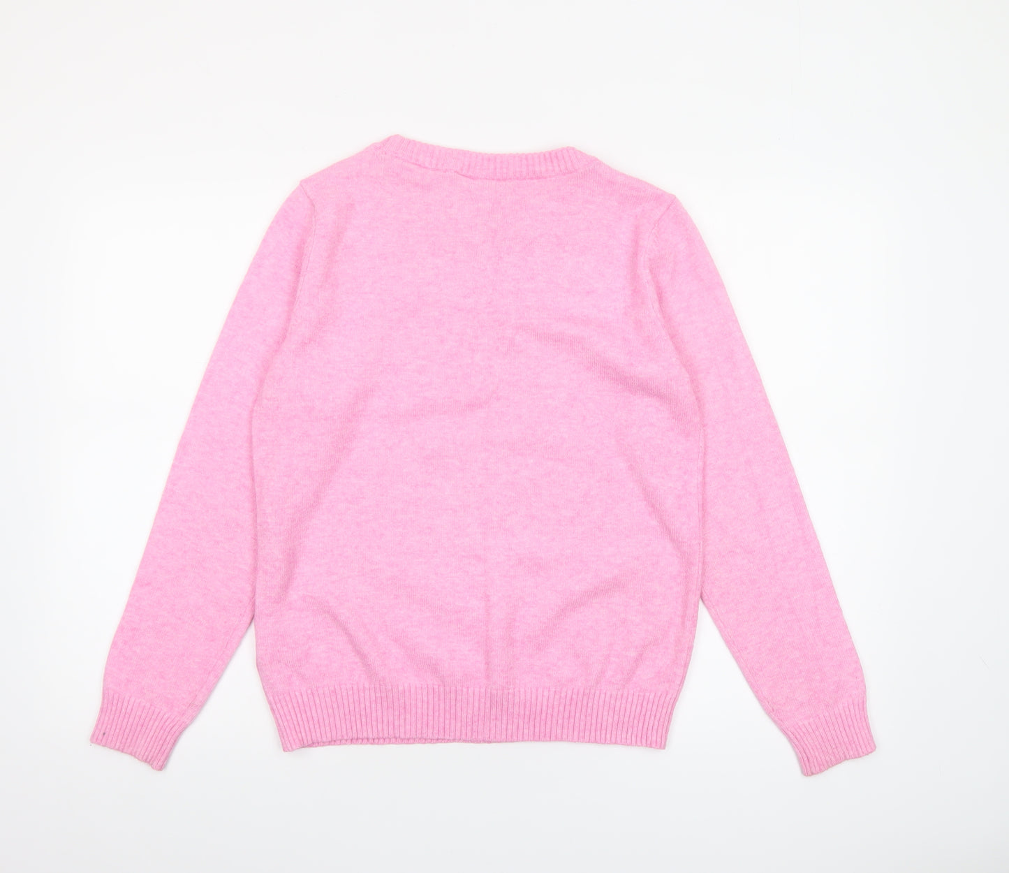 Vila Women's Pink Crew Neck Long Sleeve Pullover Jumper Size 12