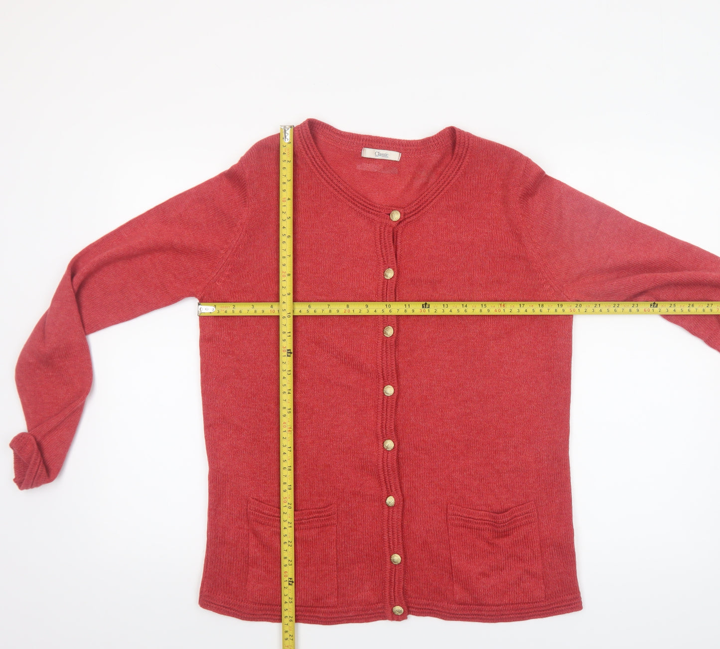 Marks and Spencer Women Red Button Cardigan UK 16 Acrylic Wool Knit