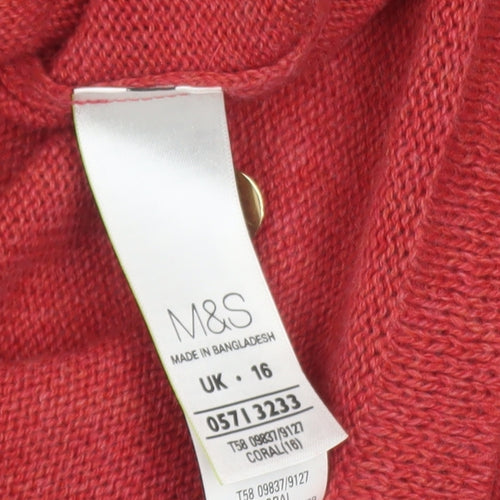 Marks and Spencer Women Red Button Cardigan UK 16 Acrylic Wool Knit