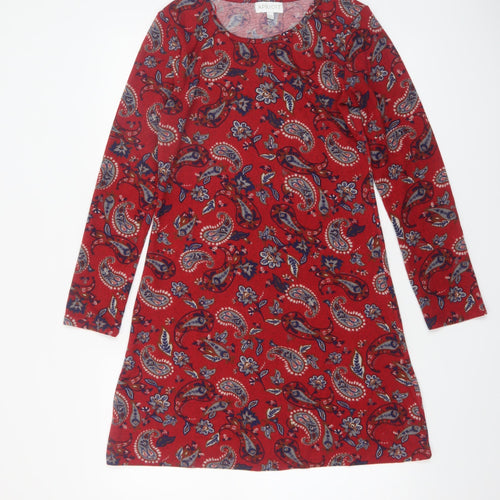 Apricot Women Red Paisley Shift Dress UK 10 Long Sleeve Stretch