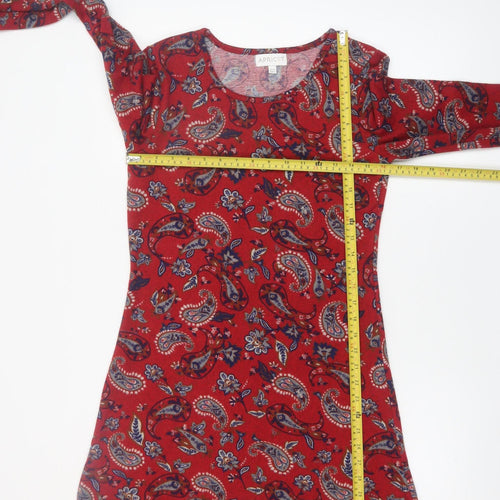 Apricot Women Red Paisley Shift Dress UK 10 Long Sleeve Stretch