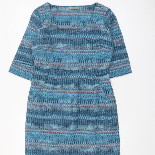 Lily & Me Women Blue Geometric Shift Dress Size 10 Cotton Blend