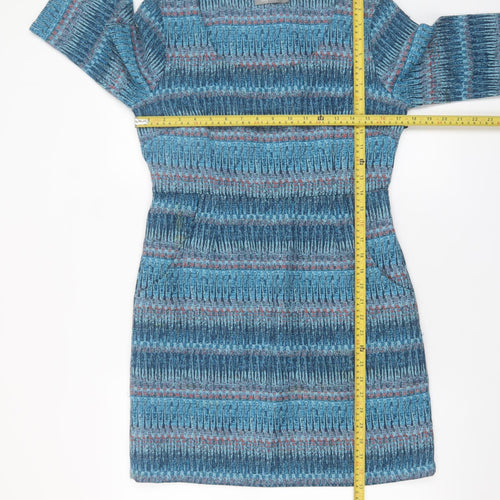 Lily & Me Women Blue Geometric Shift Dress Size 10 Cotton Blend