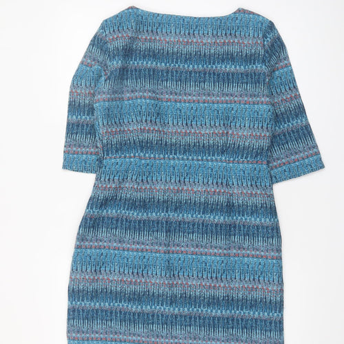 Lily & Me Women Blue Geometric Shift Dress Size 10 Cotton Blend