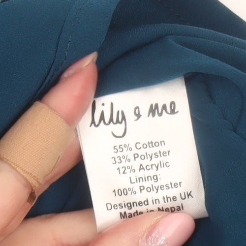 Lily & Me Women Blue Geometric Shift Dress Size 10 Cotton Blend