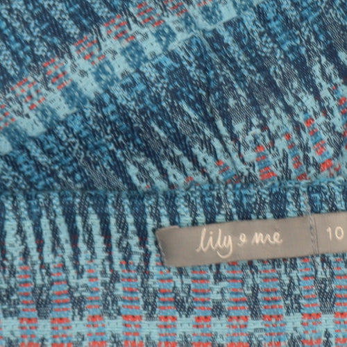 Lily & Me Women Blue Geometric Shift Dress Size 10 Cotton Blend
