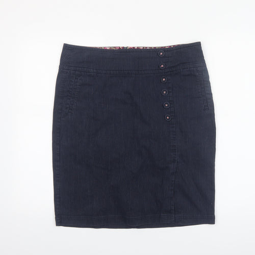 Laura Ashley Women's Blue Cotton Blend Pinstripe Knee Length Pencil Skirt Size 14