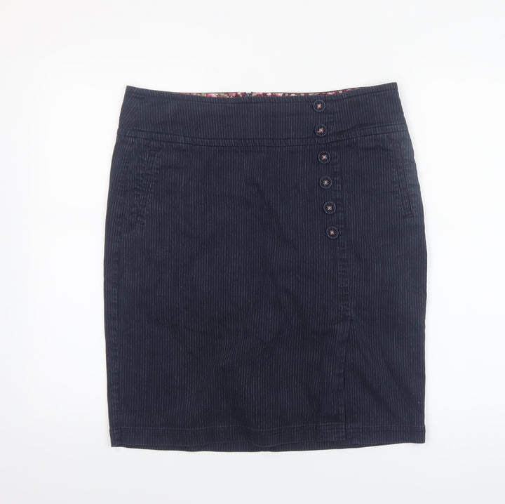 Laura Ashley Women's Blue Cotton Blend Pinstripe Knee Length Pencil Skirt Size 14